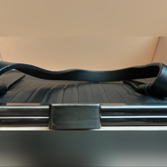 Lia Numa Purse Italian Leather Black Satchel Handles Clasp Handbag Striped - Picture 7 of 7